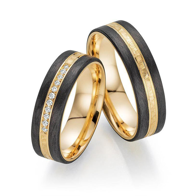 Trauringe Apricotgold / Carbon mit Brillant - Mcollection Aachen