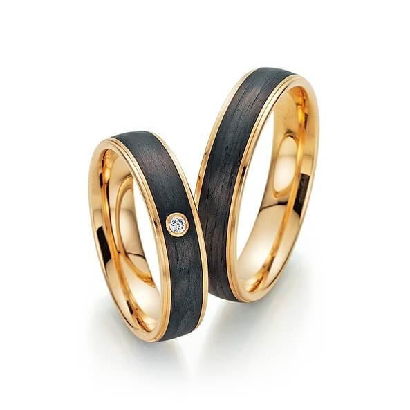 Trauringe Apricotgold / Carbon mit Brillant - Mcollection Aachen