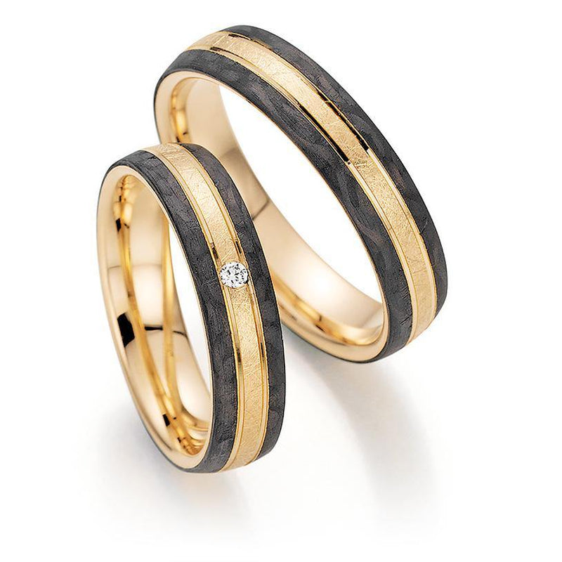 Trauringe Apricotgold/Carbon zweifarbig mit Brillant - Mcollection Aachen