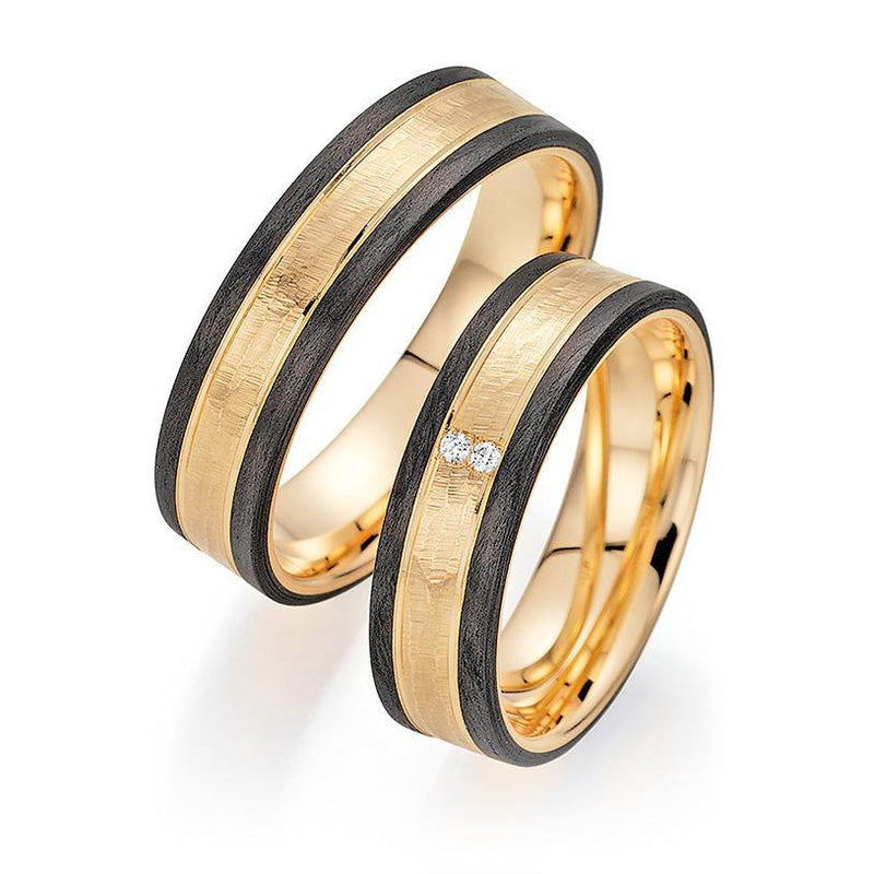 Trauringe Apricotgold/Carbon zweifarbig mit Brillant - Mcollection Aachen