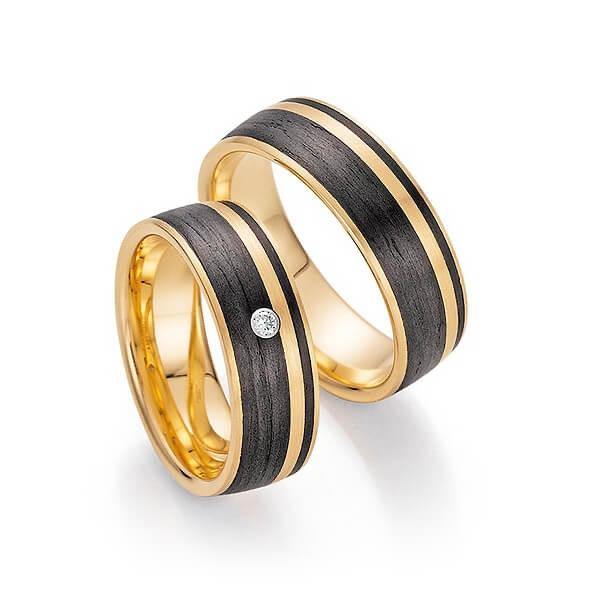 Trauringe Apricotgold/ Carbon zweifarbig mit Brillant - Mcollection Aachen